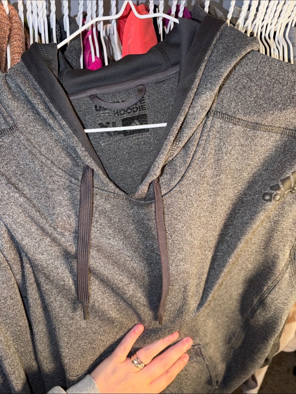 adidas Dark Gray Hooded Pullover Sweatshirt